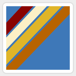 Retro, Vintage Diagonal Stripe Pattern, Crimson, Cream, Yellow, and Orange On Blue Sticker